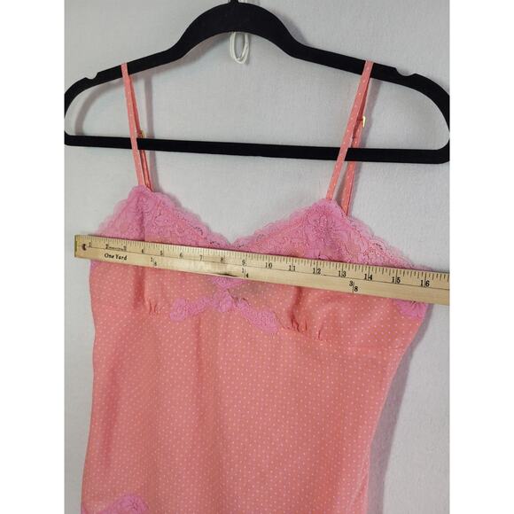 VTG Express Y2K Pink Polka Dot Lace Babydoll Cami Tank Top S Coquette Fairycore - Picture 7 of 9